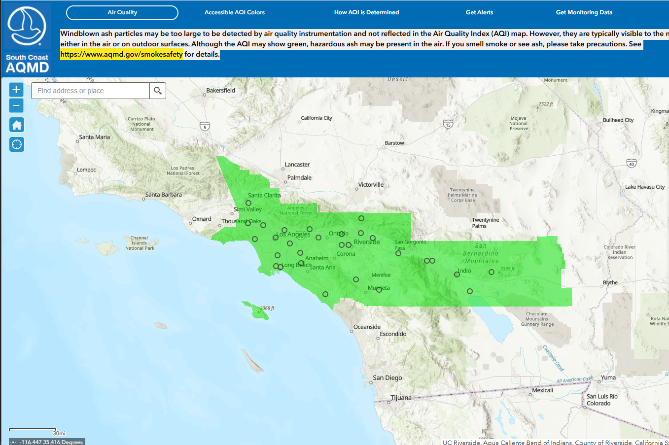 South Coast AQMD AQI Map