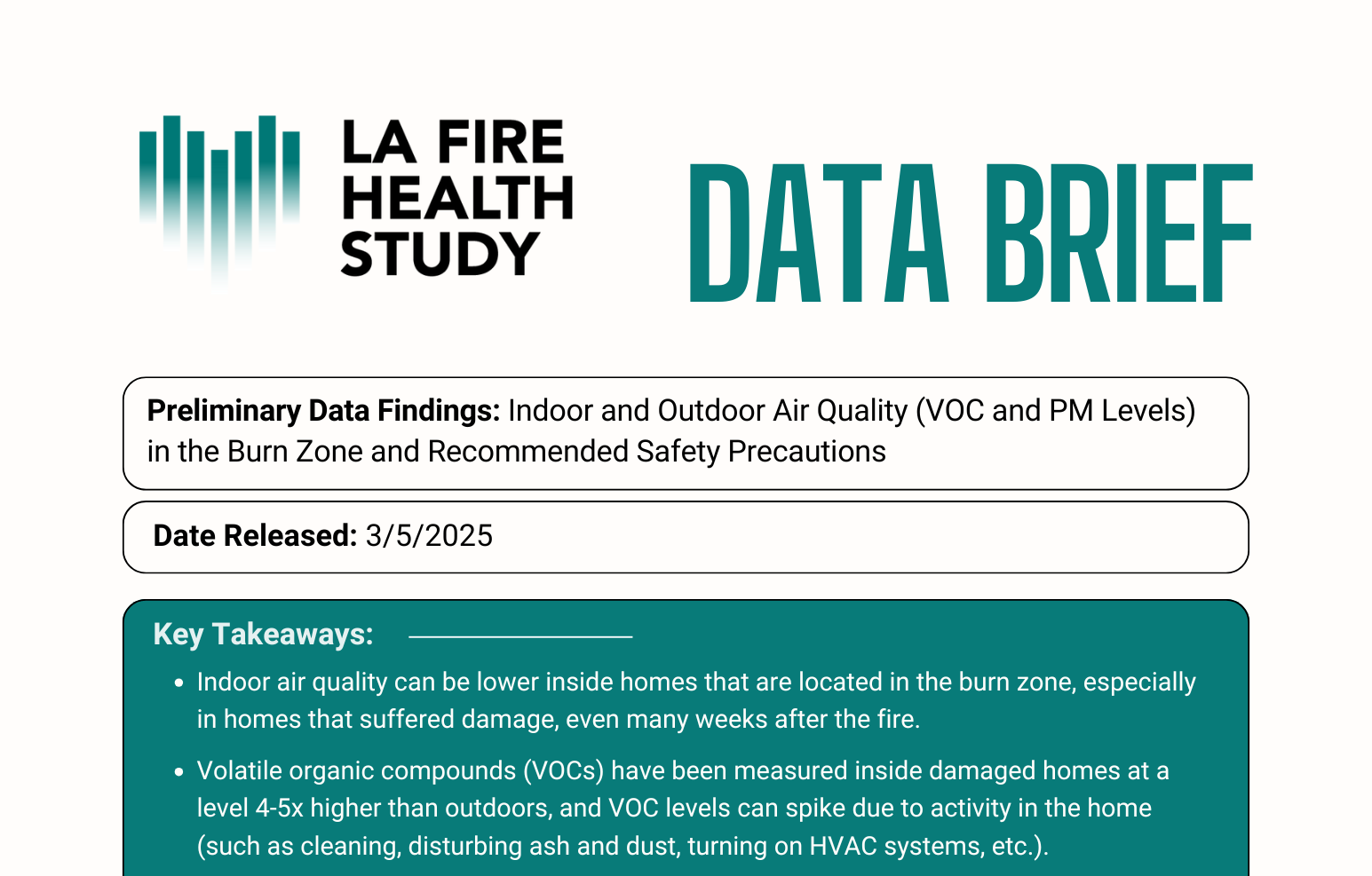 Preliminary Data Findings: Indoor and Outdoor Air Quality (VOC and PM Levels) in the Burn Zone